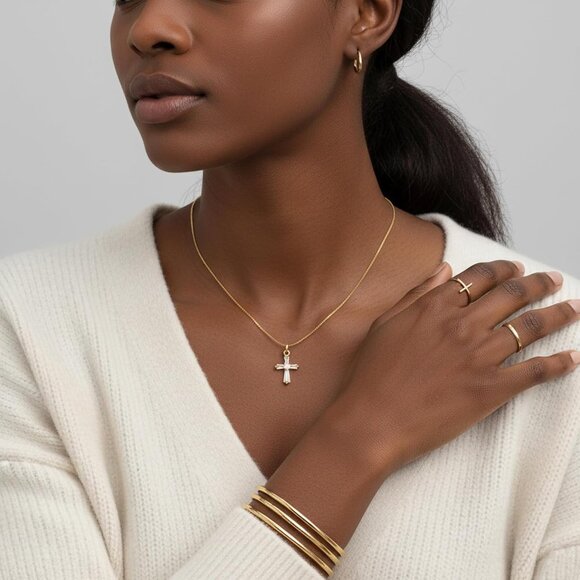 ⚡14K Gold Plated Cross Pendant Necklace for Women Elegant Copper Chain Gift - Picture 4 of 8